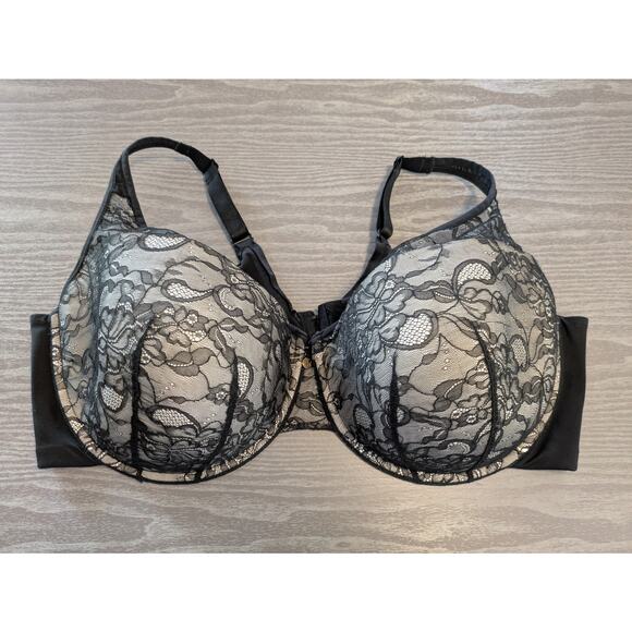 Cacique Lightly Lined Black Lace Overlay Underwire Full Coverage Bra - Picture 1 of 8